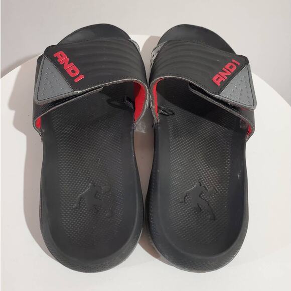 And1 Mens Swish 2.0 Adjustable Slide Sandals Size 7 Black Gray Red Comfort - Picture 3 of 11
